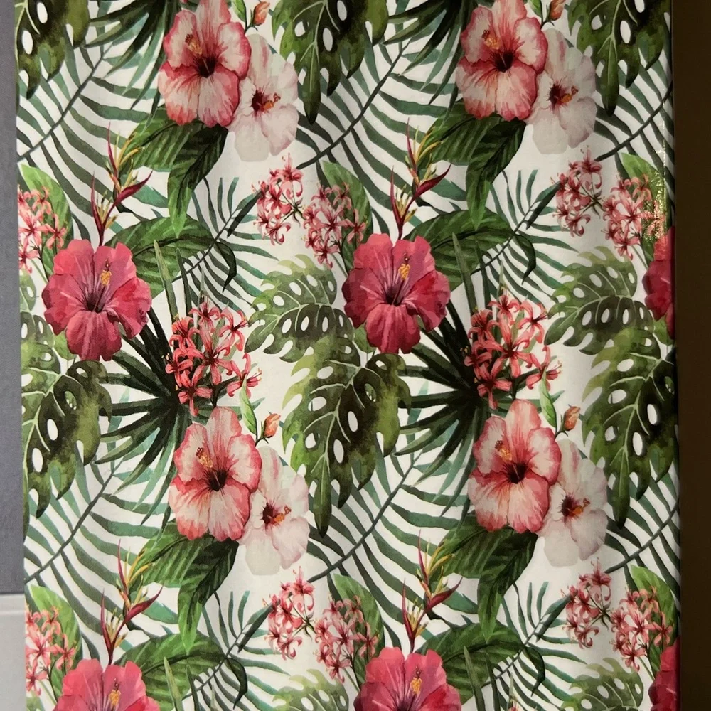 Hibiscus & Bird of Paradise Flowers Green Tropical Leaves Fabric Shower Curtain